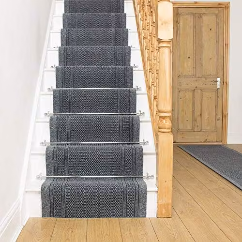 runrug Grey Geometric Stair Carpet Runner, W: 66 cm, L: 600 cm – 5