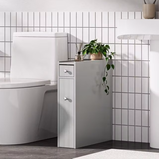 VonHaus Shrewsbury Slimline Freestanding Shaker Style Bathroom Storage Unit in Grey – 1