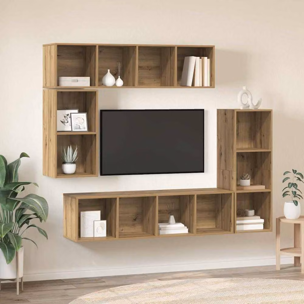 Berkfield Home 4-Piece Wall-Mounted Storage Unit in Artisan Oak Brown Engineered Wood – 2
