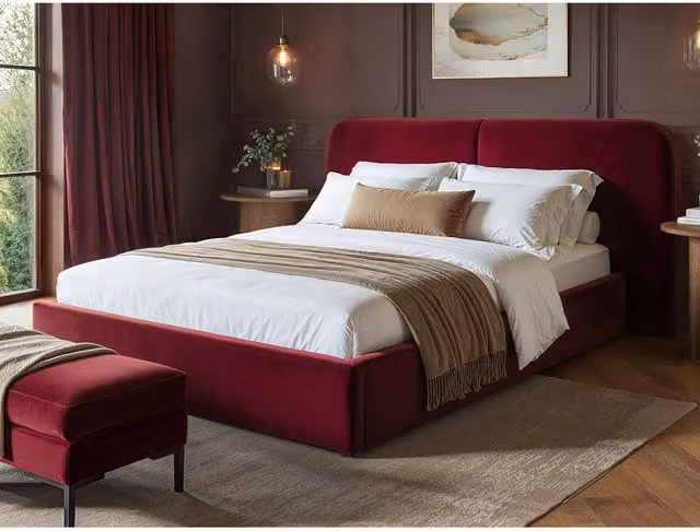 Solace+Co Lena Velvet Ottoman Bed Burgundy W/D/H: 140 x 200 x 94 cm – 1