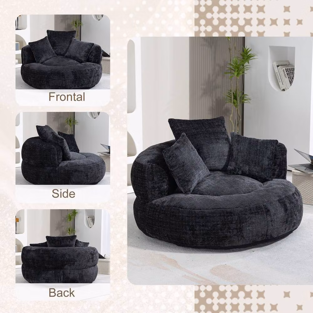Direct Wicker Black Chenille High Back Lazy Sofa Bean Bag Chair – 4