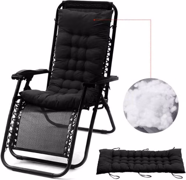 Garden Sanctuary Black Cotton Rectangular Lounge Seat Cushion, W: 48 cm, L: 125 cm – 1