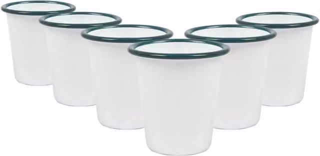 Argon Tableware Set of 6 White and Green Enamel Steel Mugs, 300 ml each – 1