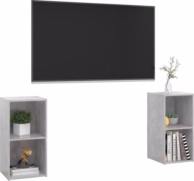 Berkfield Home Set of 2 TV Cabinets in Concrete Grey, Engineered Wood, W/D/H: 72 x 35 x 36.5 cm – 1