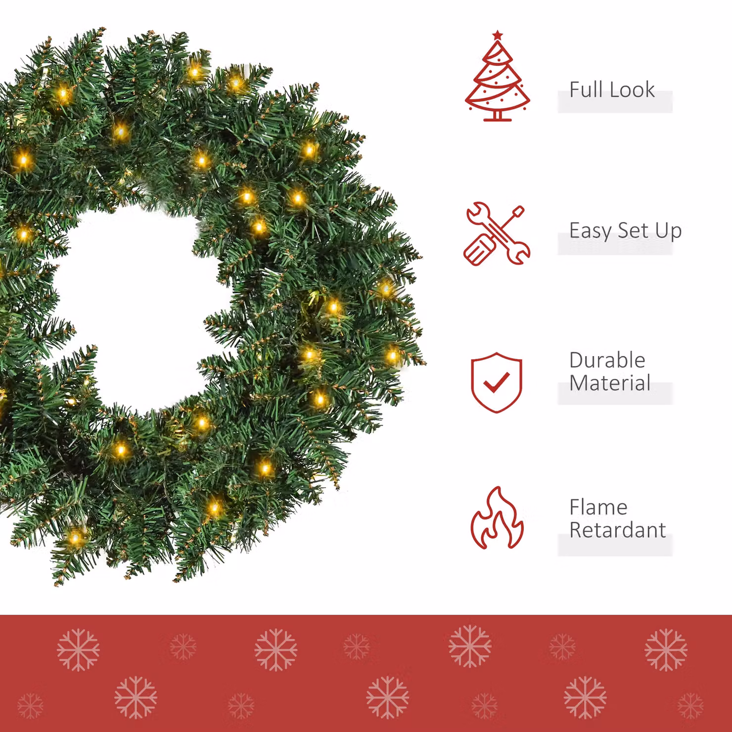 HOMCOM Green Battery Operated Christmas Wreath with 50 LED Lights, Diameter: 55 cm – 4