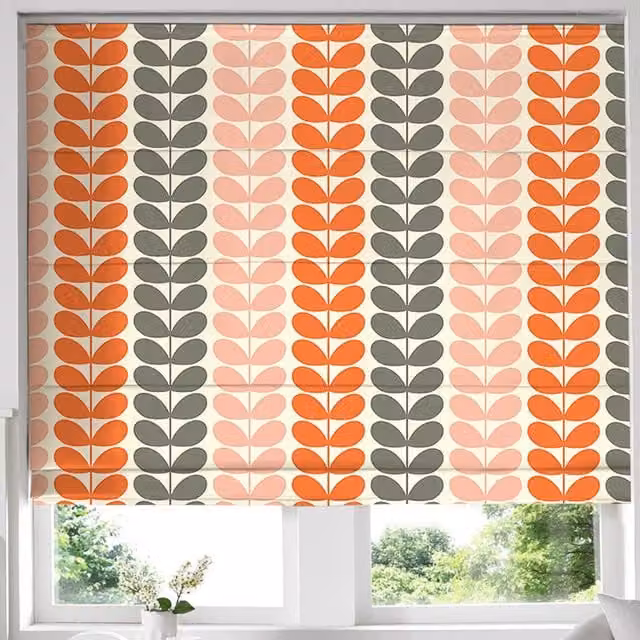 Terrys Orla Kiely Trio Stem Made to Measure Blackout Roman Blind in Persimmon Floral Pattern