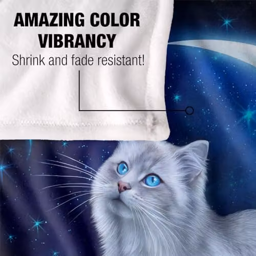 JQ Licensing En Cat In The Moon Silky Touch Super Soft Throw Blanket, White, W/D: 152 x 127 cm – 3