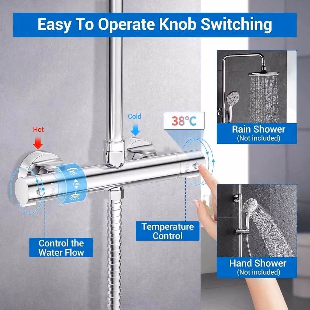 FLAVORA RSVB Chrome Top 1/2" Thermostatic Exposed Shower Valve Set in Metallic Silver – 2