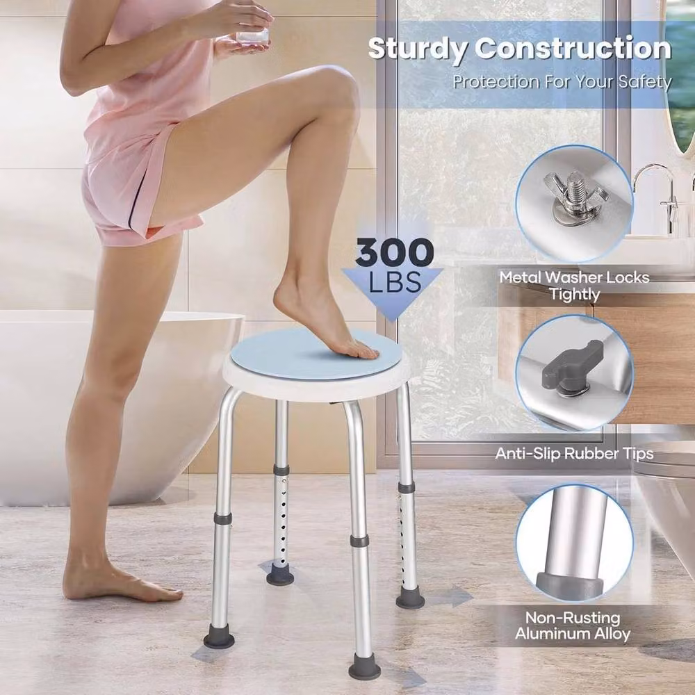 KORVIXA Non-slip Adjustable Aluminium Shower Chair in Blue, W/D/H: 60 x 52 x 60 cm – 2