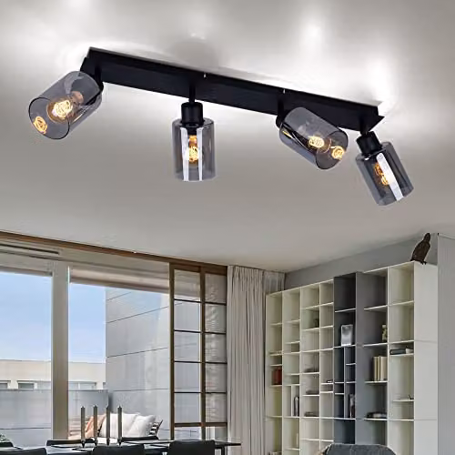 Globo Lighting Hadera Ceiling Spotlight Bar in Black with Smoke Glass Shades, 4x E27 Sockets, L 67 x W 9 x H 21.5 cm – 2