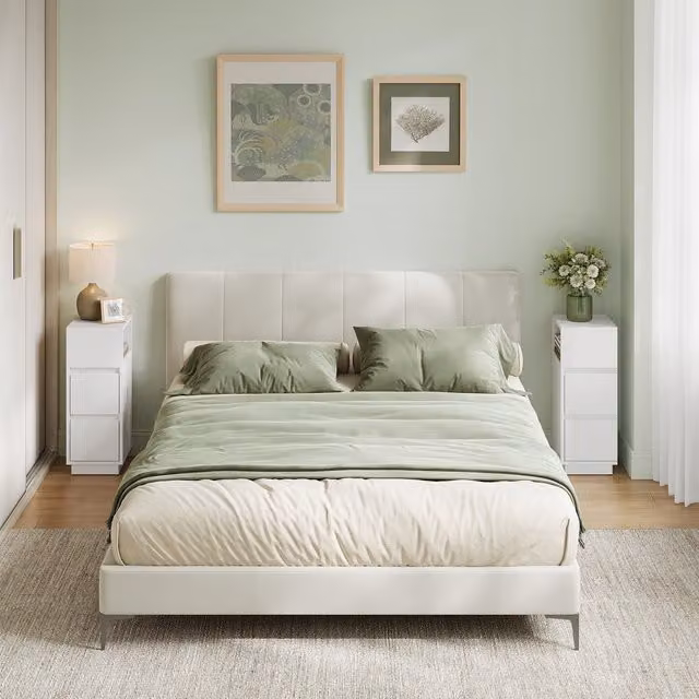 VASAGLE Set of 2 Slim White Bedside Tables and Nightstands