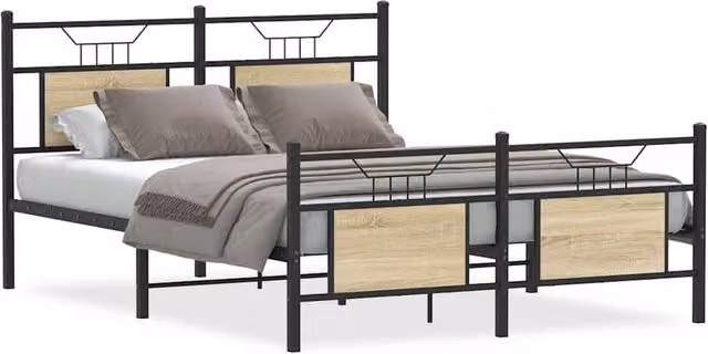 Berkfield Home Sonoma Oak Bed Frame in Brown, W/D/H: 140 x 200 x 91.5 cm – 1