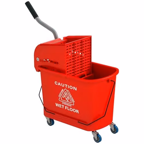 HOMCOM 20L Compact Plastic Mop Bucket with Wringer and Wheels in Red – 1