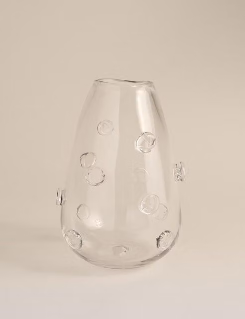 M&S 3D Raised Bobble Glass Vase in Clear Transparent