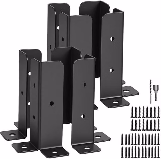 Traderight 8-Piece Metal Fence Post Base Brackets in Black with Screws