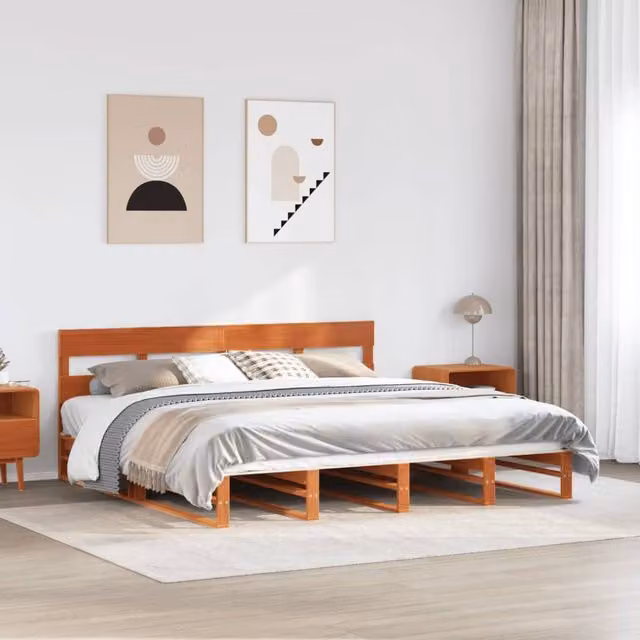 Berkfield Home Rustic Waxed Pine Bed Frame in Brown, 200 x 200 cm – 1