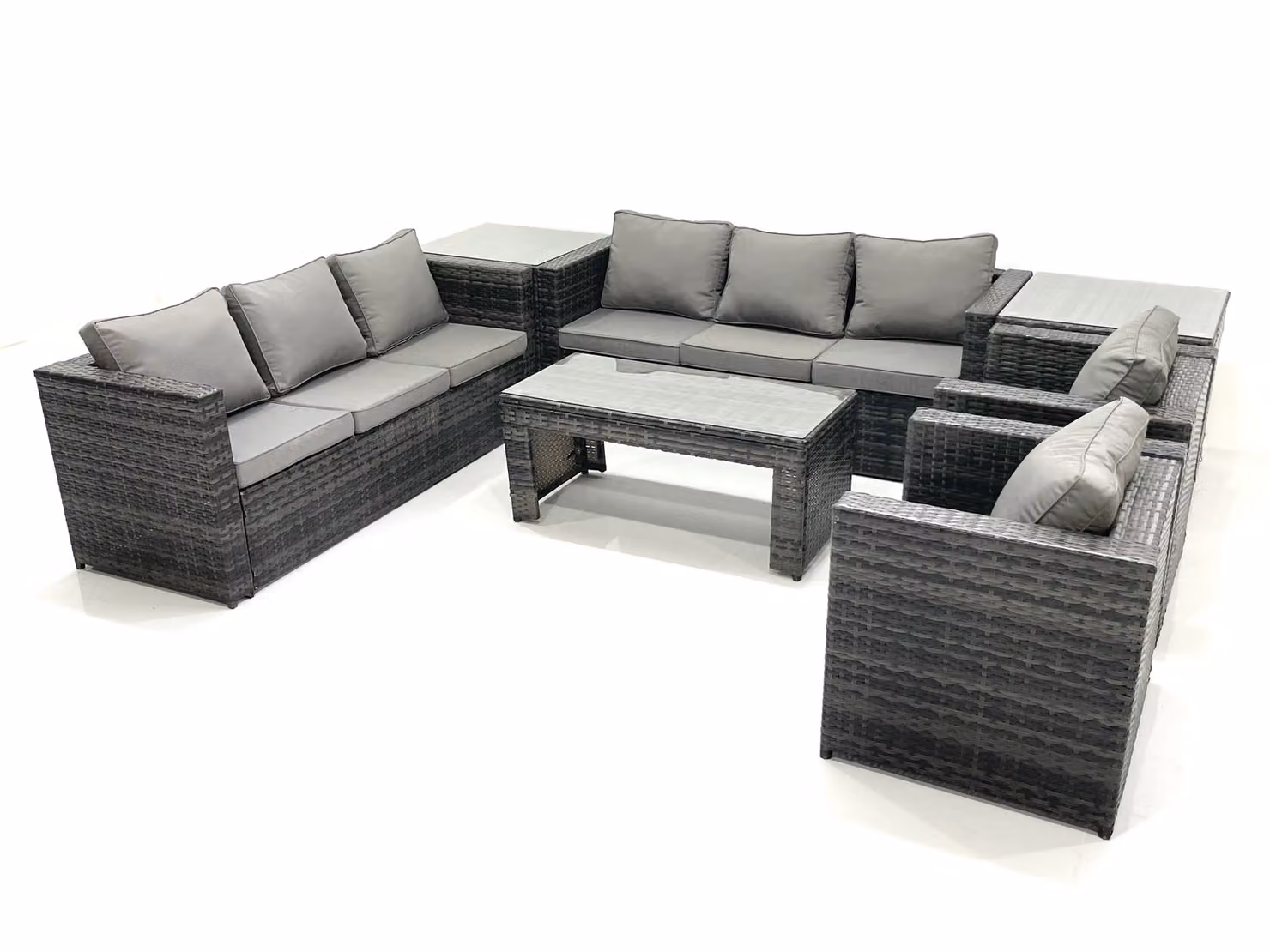 Fimous Rattan Garden Furniture Set in Dark Grey with 3-Seater Sofa, Armchair, Coffee Table and 2 Side Tables – 2