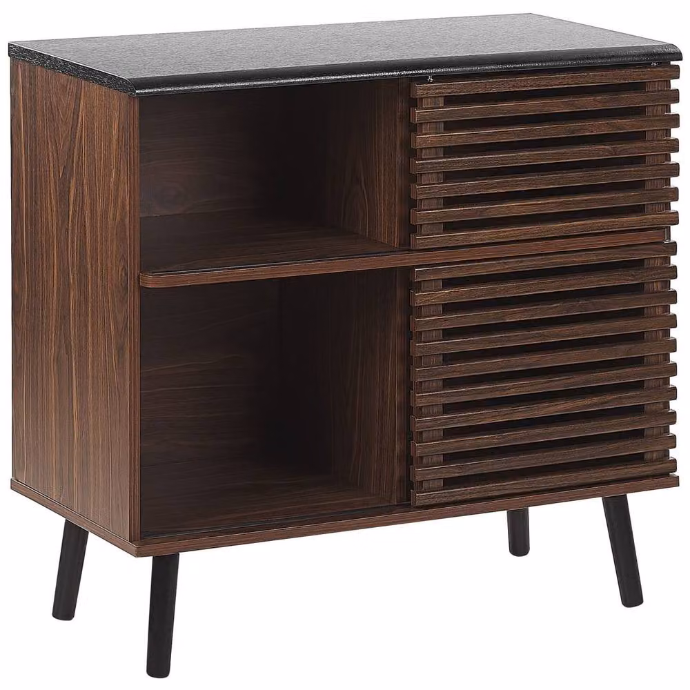 Wyld and Coco Everwood Sideboard in Dark Brown with Rustic Sliding Doors, W/D/H: 80 x 40 x 80 cm – 2