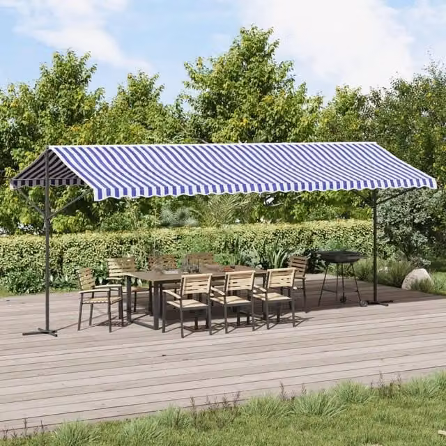 Berkfield Home Free Standing Striped Maritime Awning in Blue and White, W: 600 cm, D: 300 cm – 1