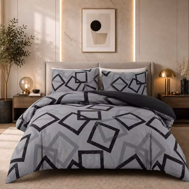 Pamposh Reversible Microfibre Duvet Cover Set with Zipper Closure, Grey and Black, 140 x 200 cm – 1