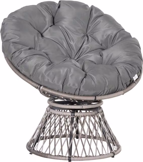 Outsunny 360 Degree Swivel Rattan Papasan Moon Bowl Chair with Padded Cushion in Grey – 1