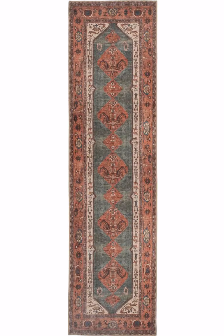 Kukoon Washable Abstract Runner Rug in Terracotta and Beige, W/D/H: 80 x 300 cm