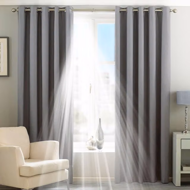 Essentials Twilight Thermal Blackout Eyelet Curtains in Silver, Width: 168 cm, Drop: 137 cm – 1