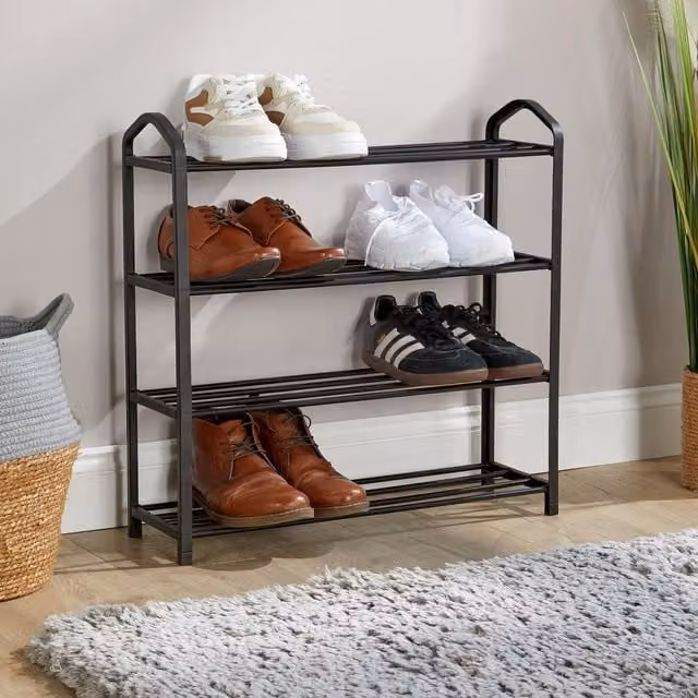 Home Source 5 Tier Metal and Plastic Shoe Storage Rack in Black – 1