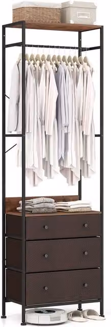 Costway Brown Metal Freestanding Clothes Rack and Industrial Closet Organiser