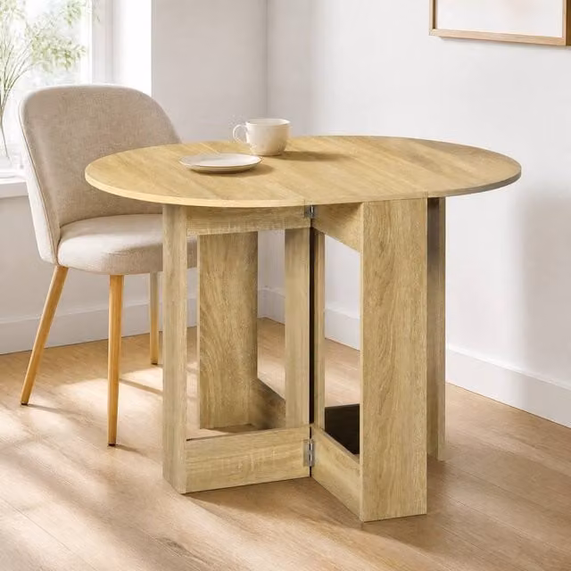 STILVORA Modern Round Drop Leaf Dining Table in Light Oak – 1