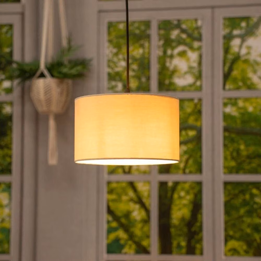 SPETLEK Natural Wood and Fabric Cylinder Pendant Lampshade with Reducer Ring – 3