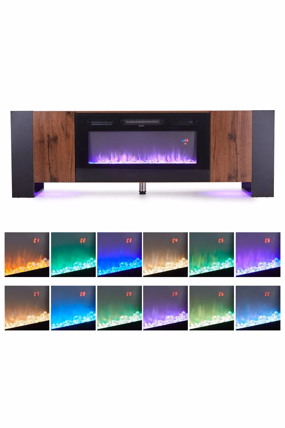 Living and Home 70 Inch Recessed Electric Fireplace TV Stand with Remote and Timer in Brown Walnut – 4