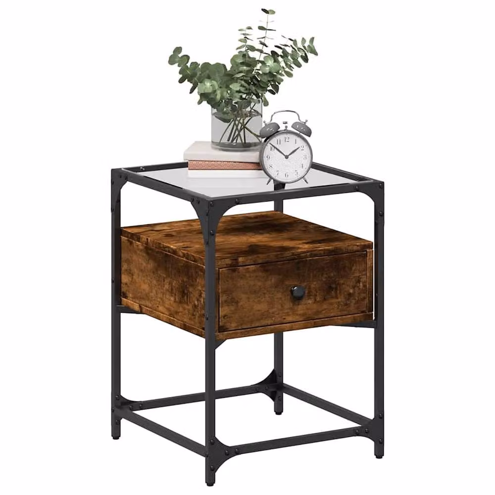 Berkfield Home Set of 2 Bedside Cabinets in Smoked Oak Brown, W/D/H: 40 x 40 x 55 cm – 3