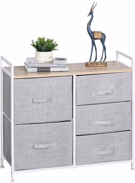 KORVIXA 5 Drawer Linen Basket Storage Unit in Grey