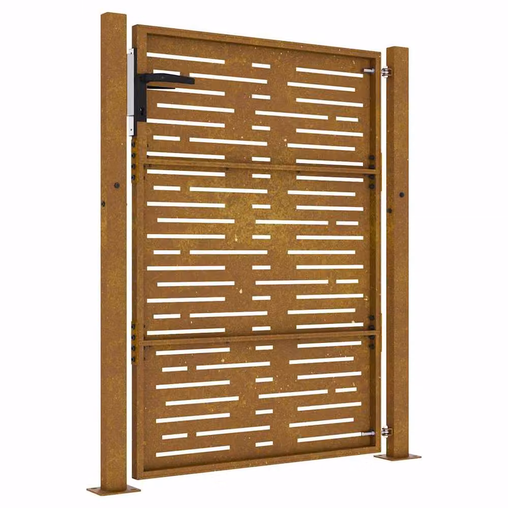 Berkfield Home Garden Gate in Brown Corten Steel with Square Design, W: 105 cm, H: 130 cm – 4