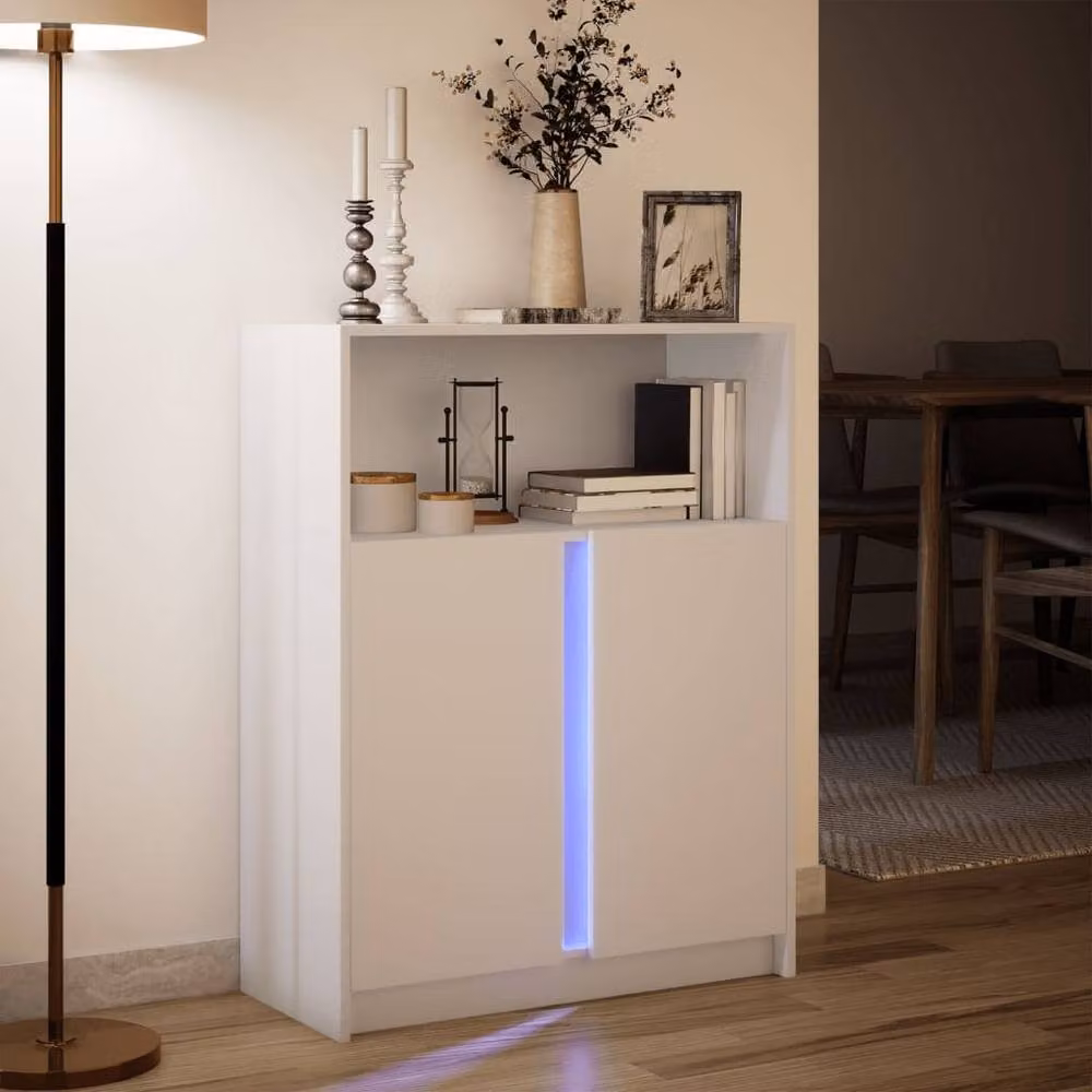 Berkfield Home Modern White Sideboard with Integrated LED Lighting, W/D/H: 77 x 34 x 100 cm – 2