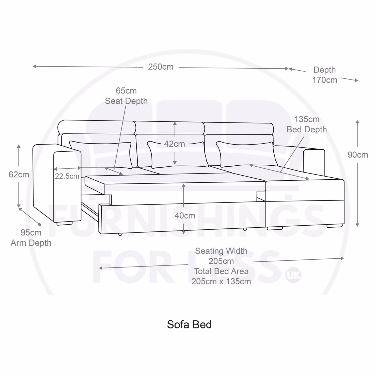 Furnishings For Less UK Miami Grey Fabric Reversible L Shaped Corner Sofa Bed with Storage and Adjustable Headrests, 3-4 Seater, W/D/H: 250 x 135 x 90 cm – 4