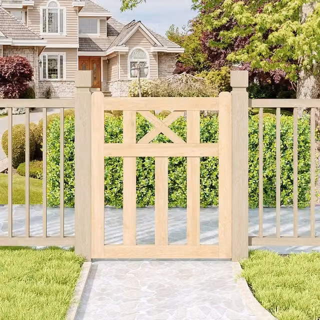 Livingandhome Brown Timber Single Crosshead Outdoor Garden Gate, W: 76 cm, H: 90 cm