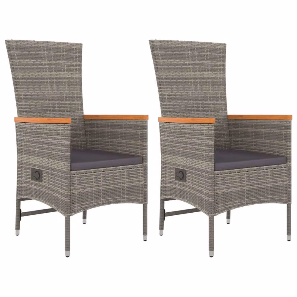 Berkfield Home Reclining Garden Chairs with Cushions, 2 Piece Set, Grey Poly Rattan and Acacia Wood – 2