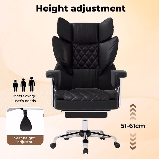 FORGEVIO Executive Ergonomic High Back Office Chair in Black Synthetic Leather with Headrest and Armrests