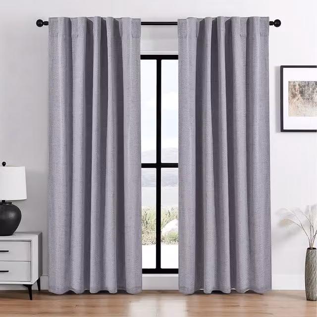 Lifeideas Grey Faux Linen Blackout Curtains, Pair, Thermal Insulating, Height: 229 cm