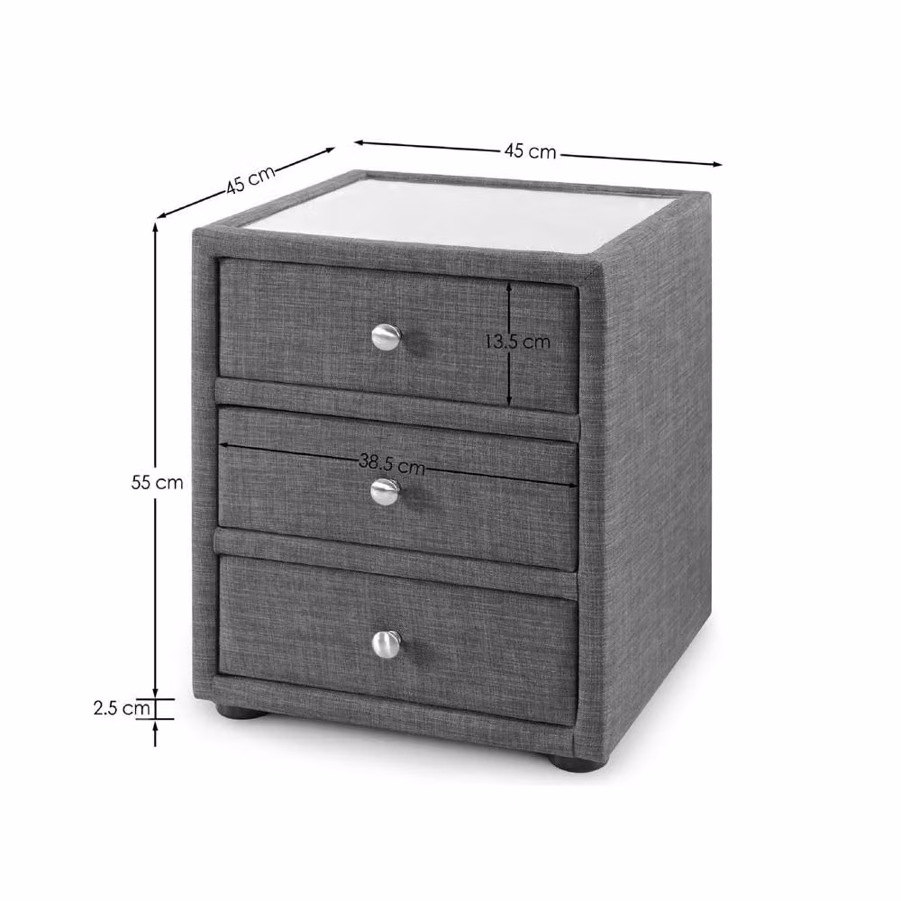 Cheshire Premium Portofino 3 Drawer Slate Linen Bedside Unit in Grey – 3