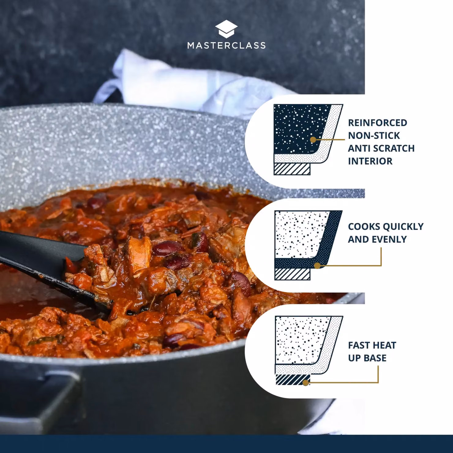 MasterClass Cast Aluminium Casserole Dish with Lid, Black, 4L – 6
