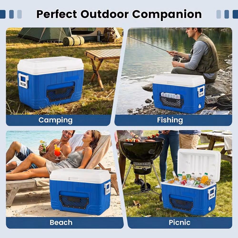 Costway 45L Insulated Portable Hard Shell Ice Chest with Mesh Pocket, Blue – 8
