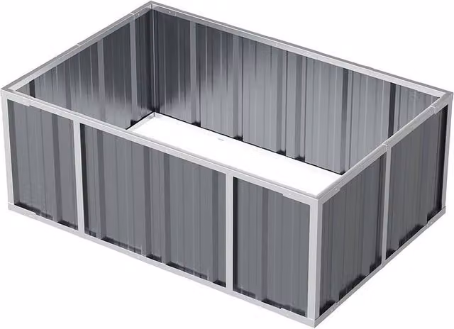 FLAVORA Grey Galvanised Steel Raised Garden Bed W: 120 cm, D: 80 cm, H: 45 cm