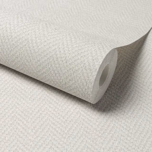 Antiga Grey Geometric Herringbone Chevron Weave Textured Wallpaper