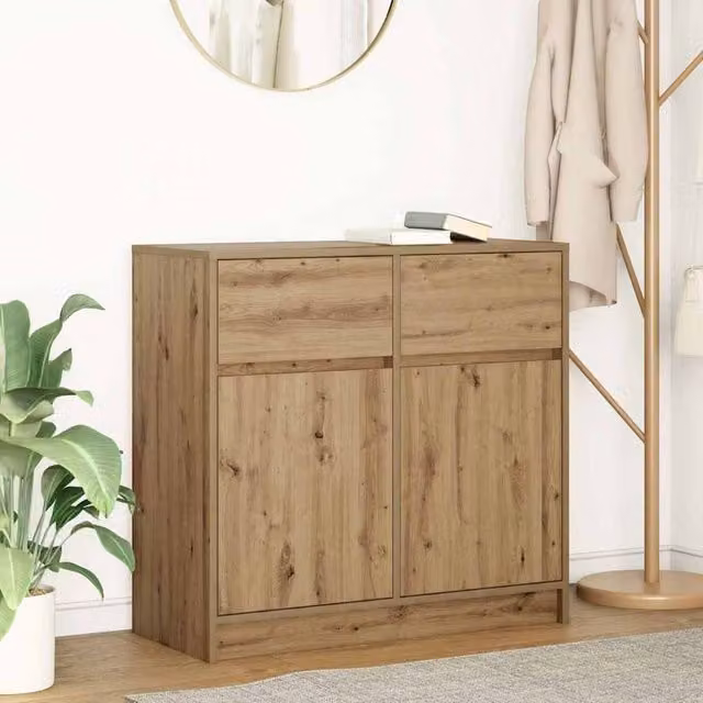 Berkfield Home Artisan Oak Sideboard with Drawer in Brown, W/D/H: 80 x 34 x 76 cm