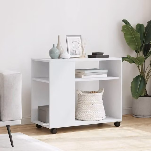 Berkfield Home White Side Table with Castors, W/D/H: 70 x 35 x 60 cm