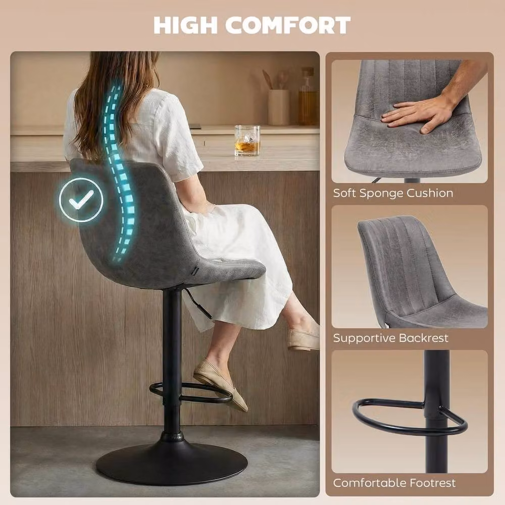 NESTLUNE Set of 2 Adjustable Swivel Bar Stools in Grey – 3