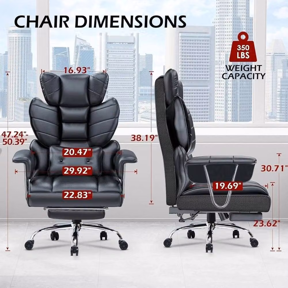 FORGEVIO Black Synthetic Leather Executive Recliner Office Chair with Headrest and Armrests – 3